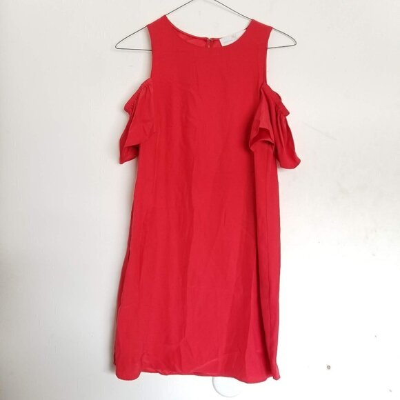 NEW Amanda Uprichard Red Silk Cold Ruffle Shoulder Shift Mini Dress Size Small - Picture 7 of 7